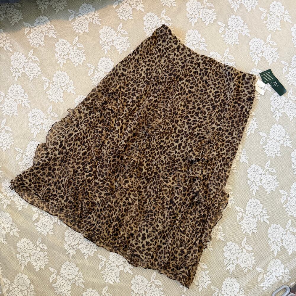 Lauren Ralph Lauren Silk Leopard Ruffle Skirt NWT Size 2X